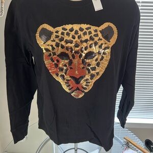 Old Navy Black and Gold Long Sleeve Tee with Leopard Graphic
